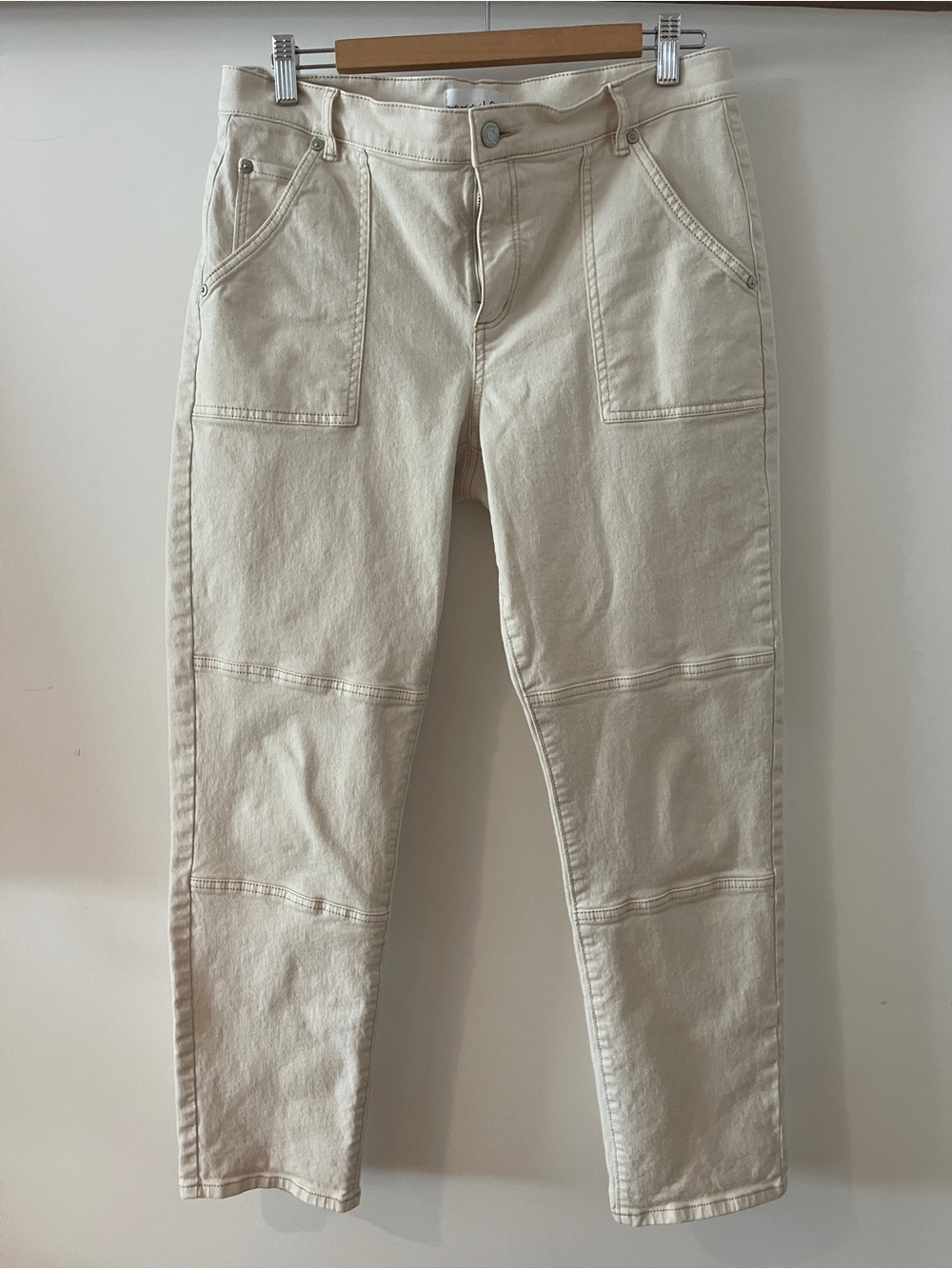 LOFT Girlfriend Neutral Cream Straight-Leg Utility Jeans